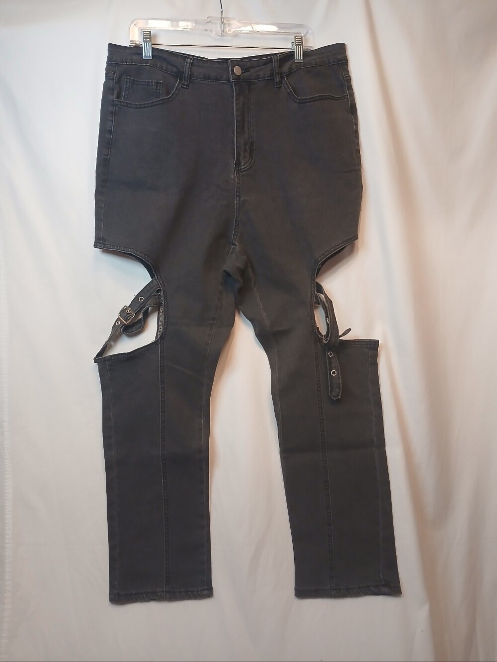 Charcoal Black Cut Out & Buckle Strap Slim Fit Jeans 3X NWOT